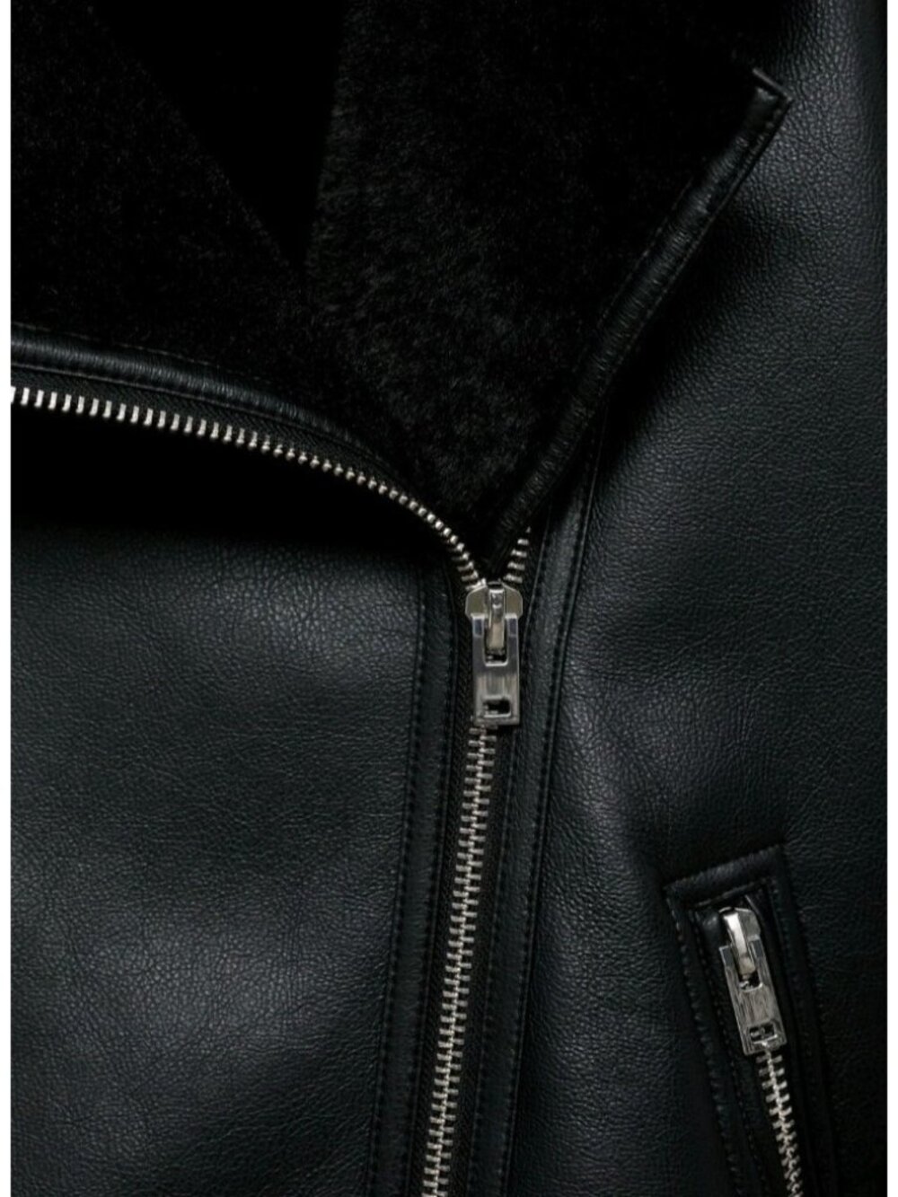 MNG Mango Faux Shearling Moto Jacket M Black Faux Leather Asymmetric Zip Biker - Picture 5 of 14